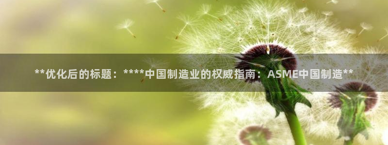 彩神VII购彩中心：**优化后的标题：****中国制造业的权威指南：ASME中国制造**